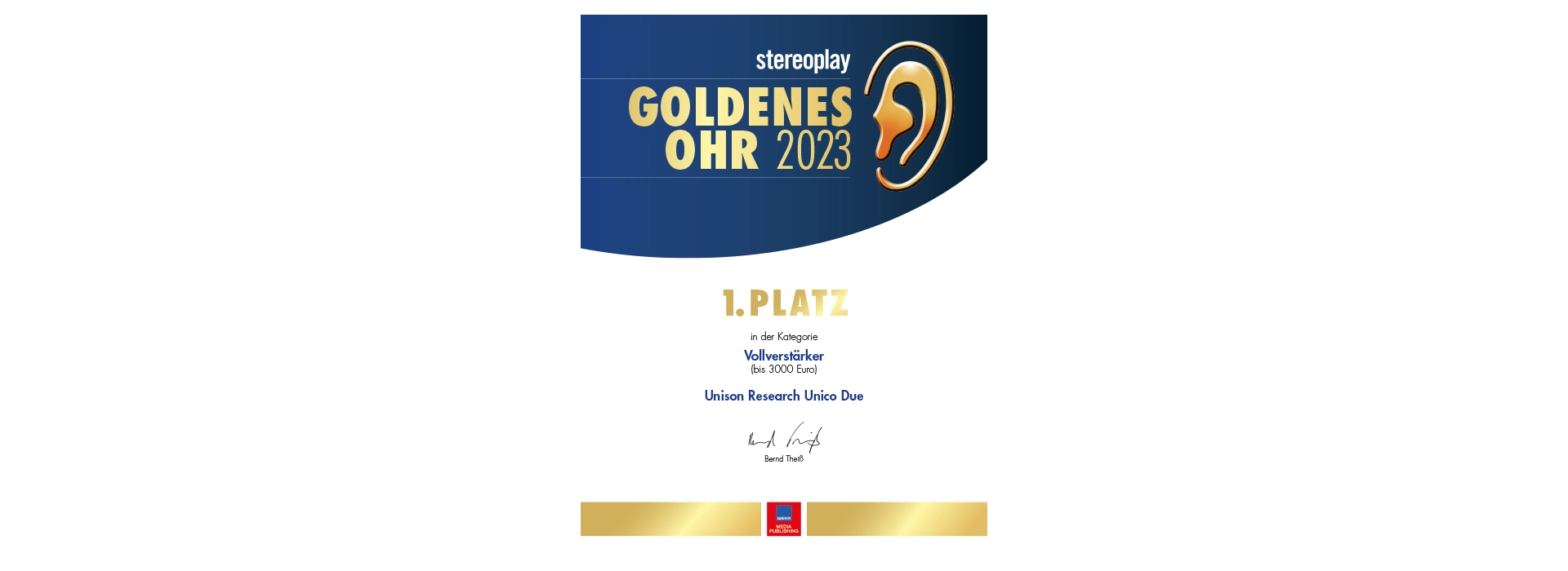 Stereoplay | Goldenes Ohr 2023 | 1. Platz für UNISON RESEARCH Unico Due