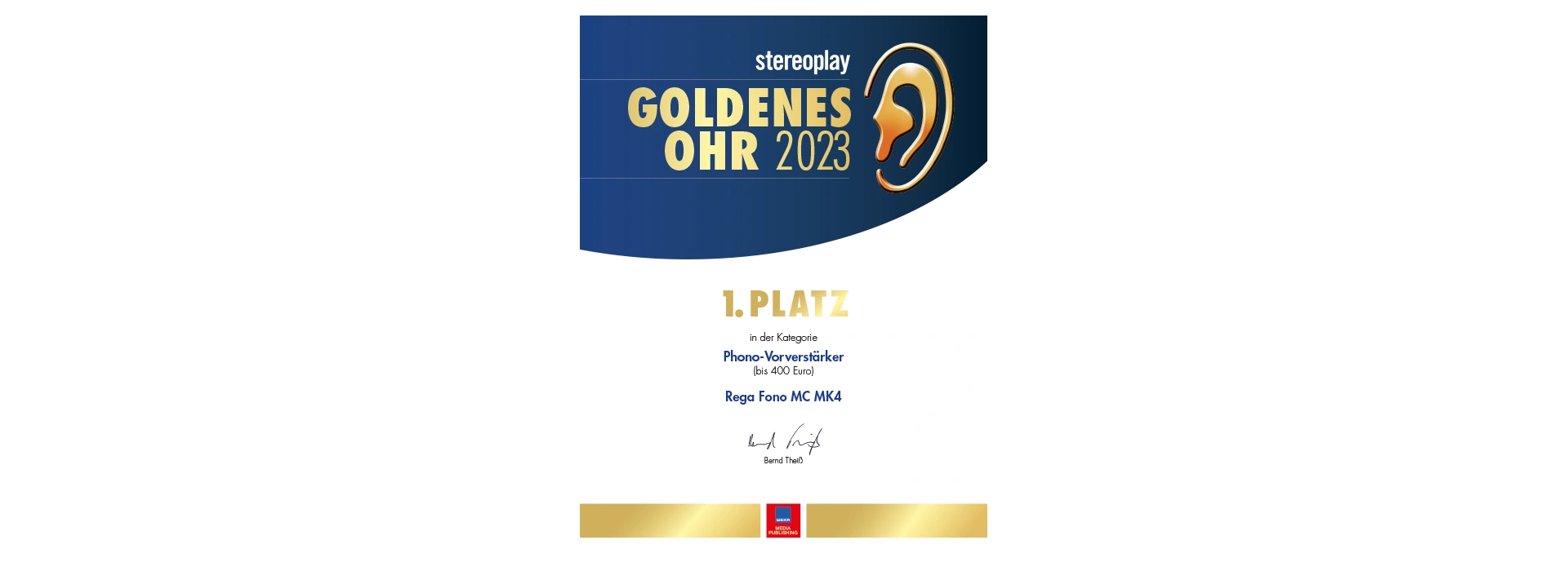Stereoplay | Goldenes Ohr 2023 | 1. Platz für Rega Fono MC MK4