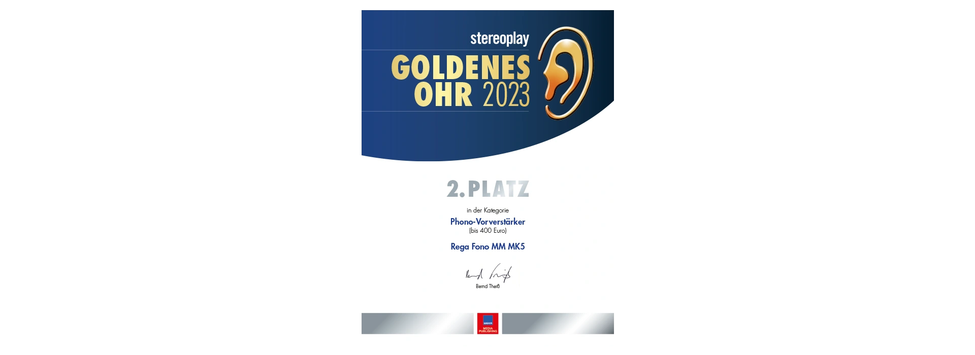 Stereoplay | Goldenes Ohr 2023 | 2. Platz für Rega Fono MM MK5