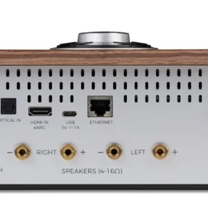 Ruark R610 Musik System Walnuss, Rückseite, abgebildet vor weißem Hintergrund