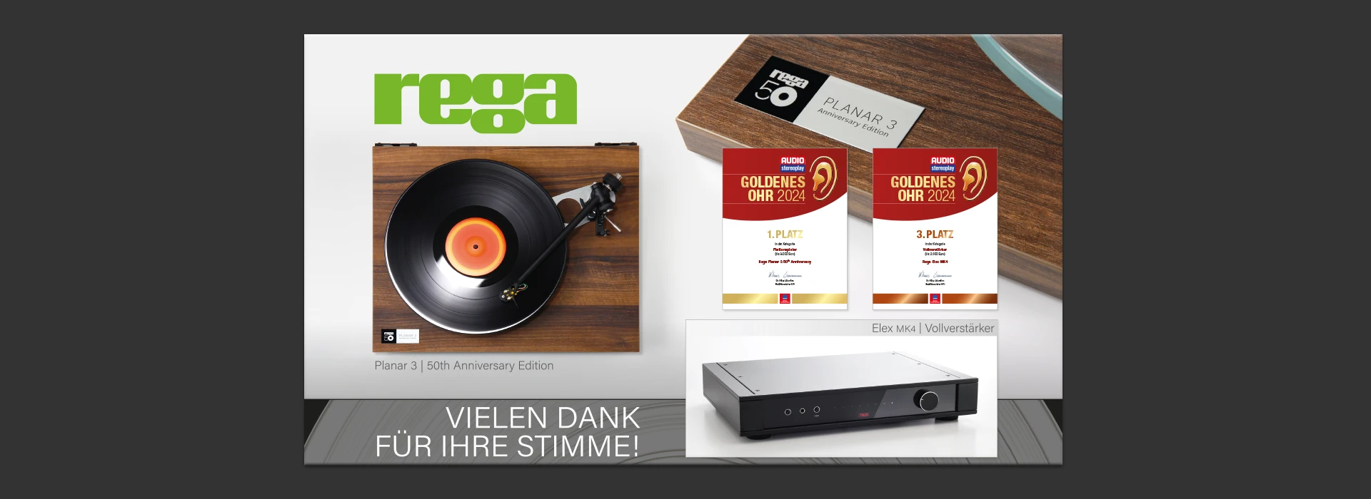 Goldenes Ohr 2024 | Auszeichnungen für Rega Planar 3 50th Edition & Rega Elex MK4
