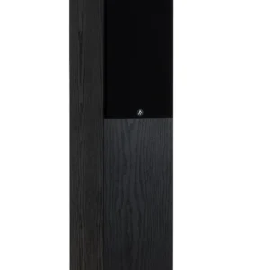 Fyne Audio F55E Black Ash, angewinkelt mit Gitter
