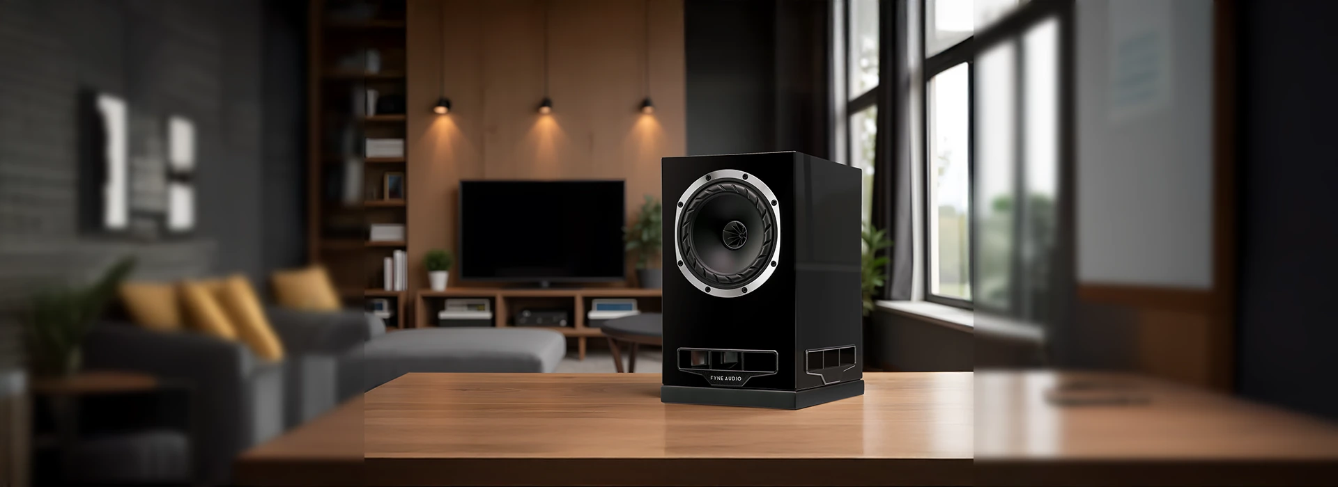 Fyne Audio F5S Regallautsprecher, Piano-Black, in Ambiente-Wohnumgebung