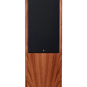 Fyne Audio Standlautsprecher F704SP, frontal abgebildet mit Abdeckung, Walnuss natur