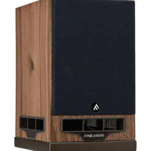 Fyne Audio F5S Regallautsprecher Walnuss frontal, angewinkelt mit Gitter