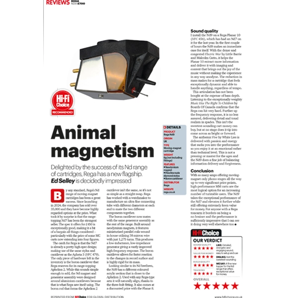 Hi-Fi Choice | Recommended Auszeichnung für Rega Nd9 Tonabnehmer
